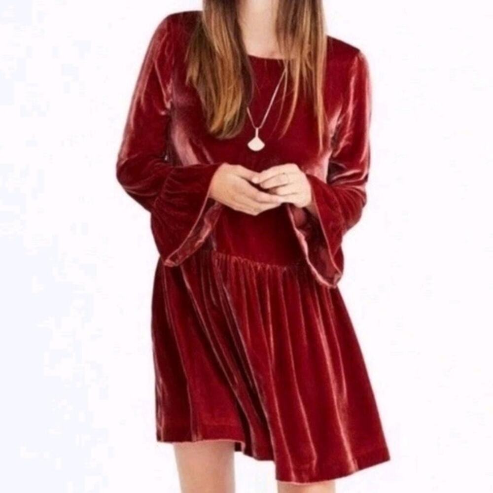 Madewell Velvet Silk Bell-Sleeve Dress Spiced Rose Medium